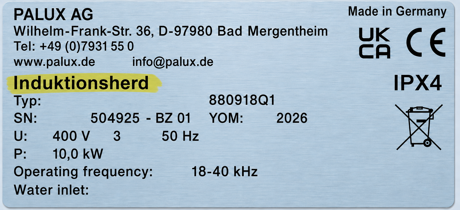 Gerätebezeichnung auf dem Typenschild