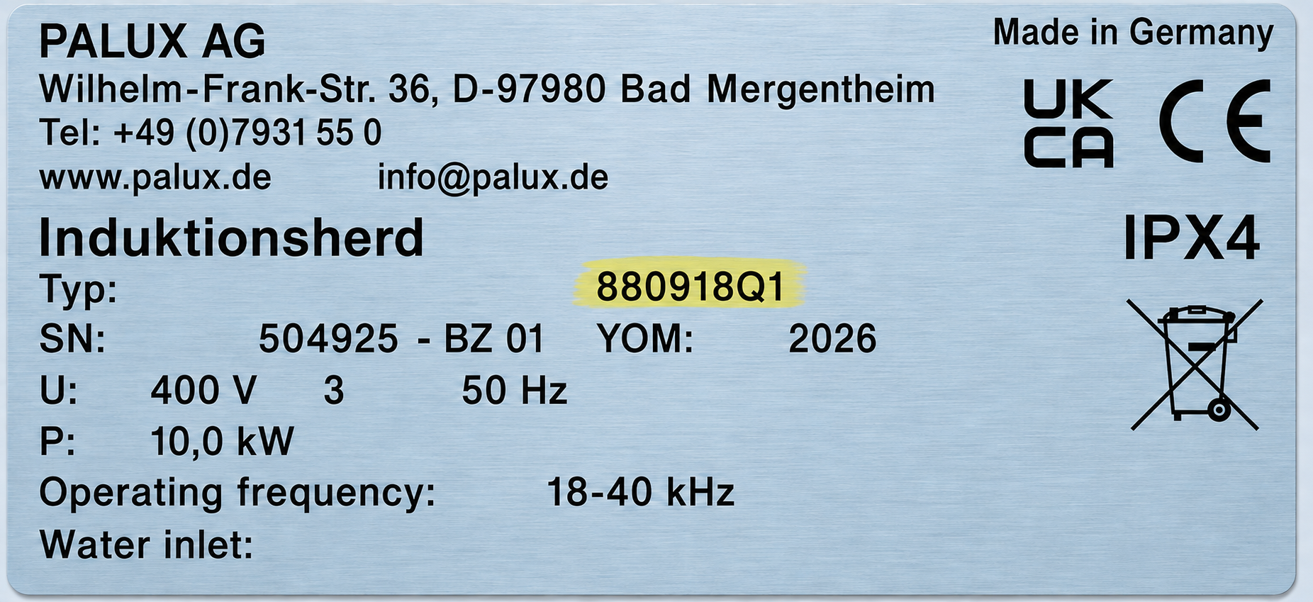 Seriennummer auf dem Typenschild